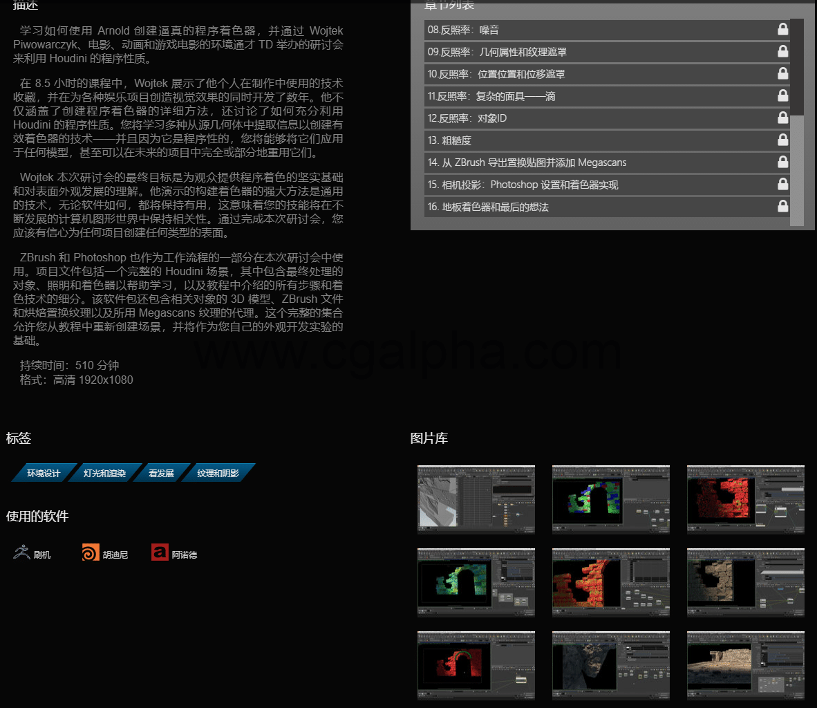 【中文字幕】Houdini-程序化材质着色技术教程Procedural Shading Techniques For Houdini & Arnold