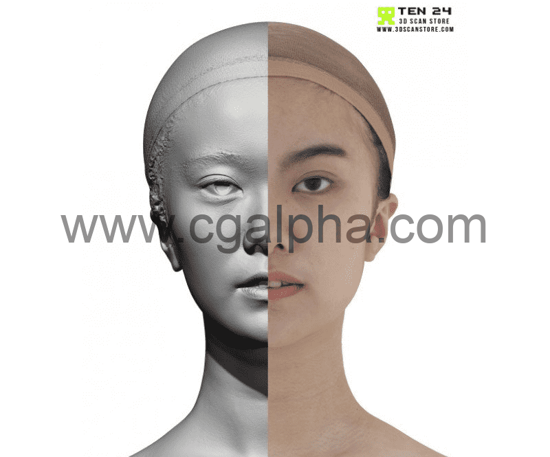 3DScan Store – 女性头部扫描3D模型 Female 15 Head Scan Cleaned