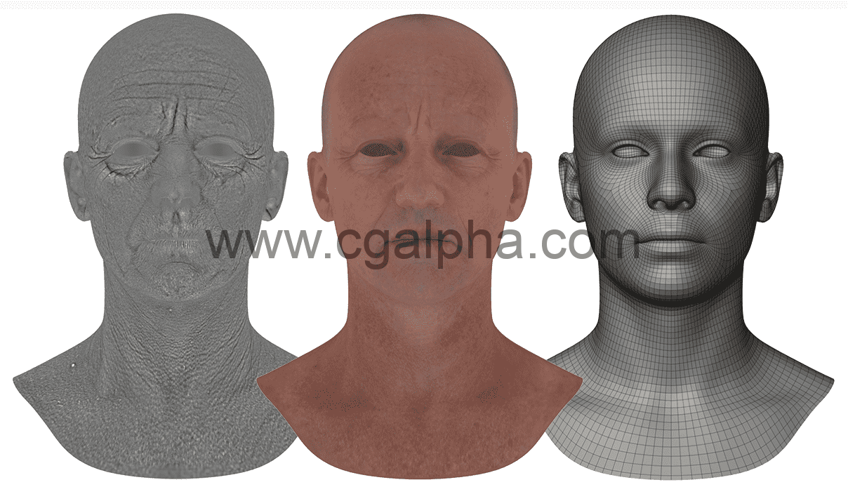 3DScan Store – 男性头部高清纹理置换贴图 HD Displacement Map 01