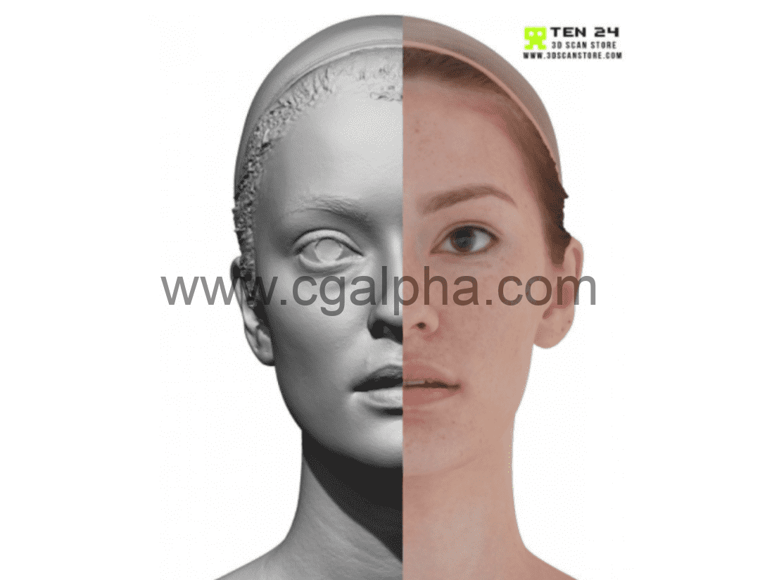 3DScan Store – 女性头部扫描3D模型 Female 21 Head Scan Cleaned