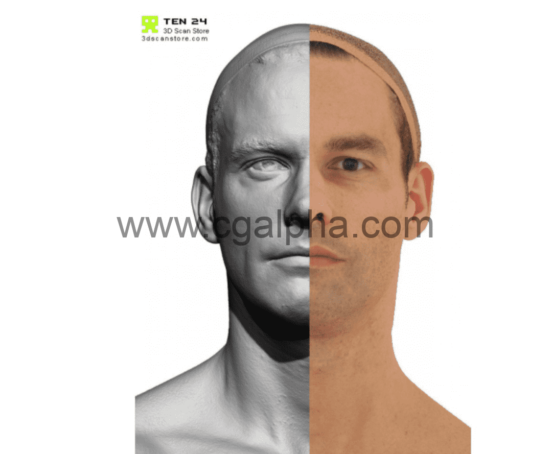 3DScan Store – 男性头部扫描3D模型 Male 05 Head Scan Cleaned