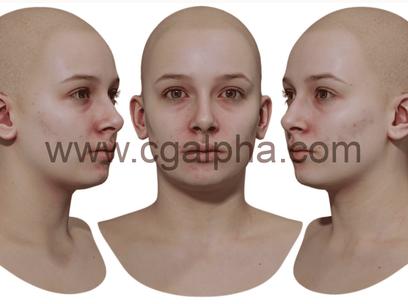 3DScan Store – 女性重新拓扑头部扫描 Retopologised Female Head 08