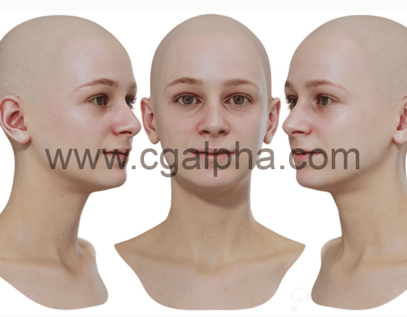 3DScan Store – 女性重新拓扑头部扫描 Retopologised Female Head 03