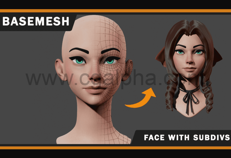 风格化头部模型 Stylized Female Head Basemesh + Accessories